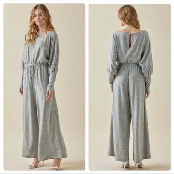 BNWT Super Luxe Medium Weight Jumpsuit, Heathered Gray - Picture 1 of 7